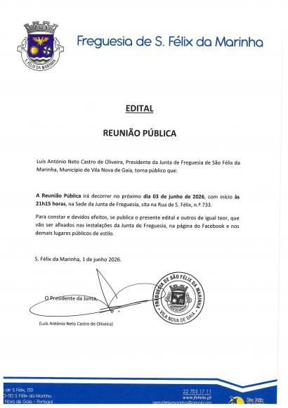 Edital - Reuni&atilde;o P&uacute;blica - 3 de junho