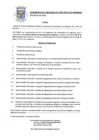 Sess&atilde;o Ordin&aacute;ria da Assembleia de Freguesia